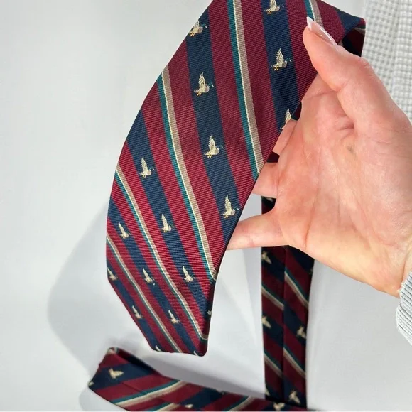 DAKS silk tie striped embroidered bird vintage prep - Picture 3 of 10
